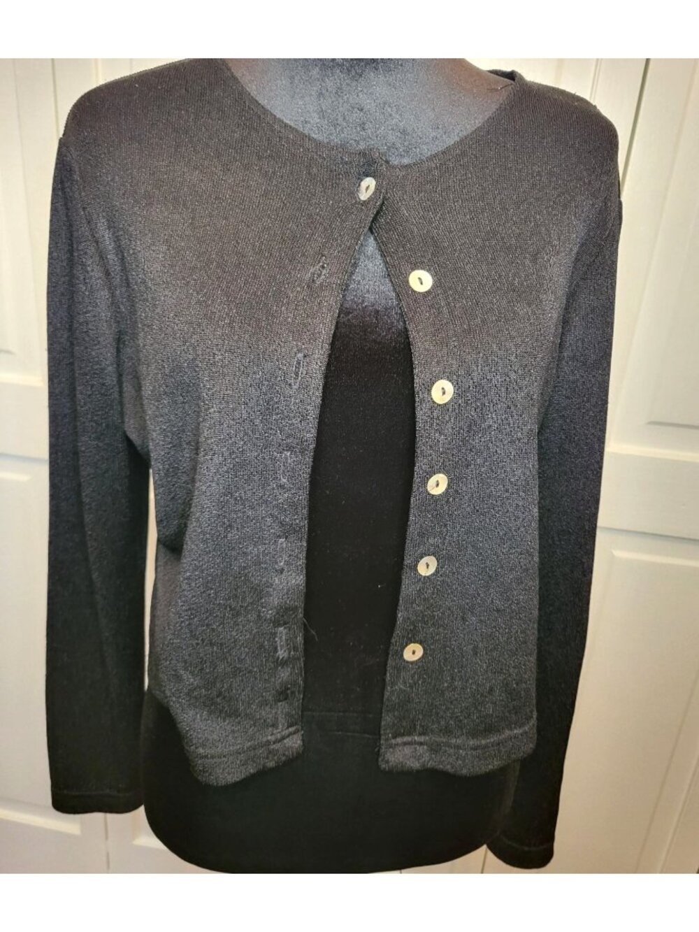 Miss Scarlett Vintage 90s Black Slinky Knit Cropped Cardigan L Whimsygoth Phoebe